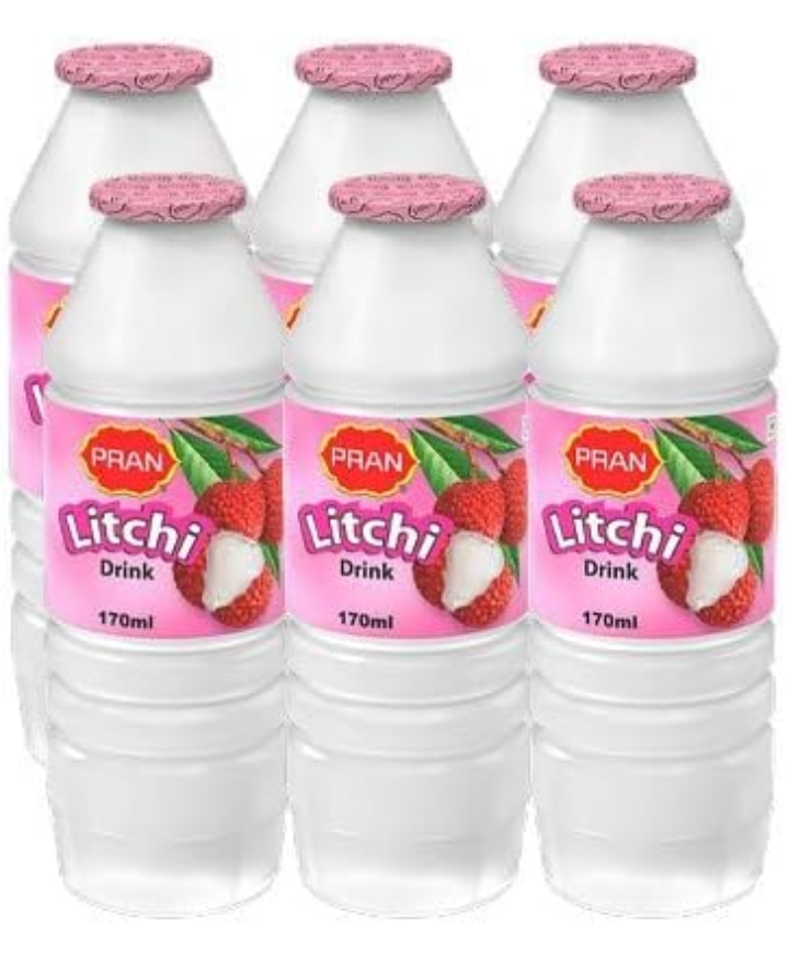 Pran Litchi Fruit Drink (Pack of 6 by Camcall) Hydration Drink Litchi Flavored